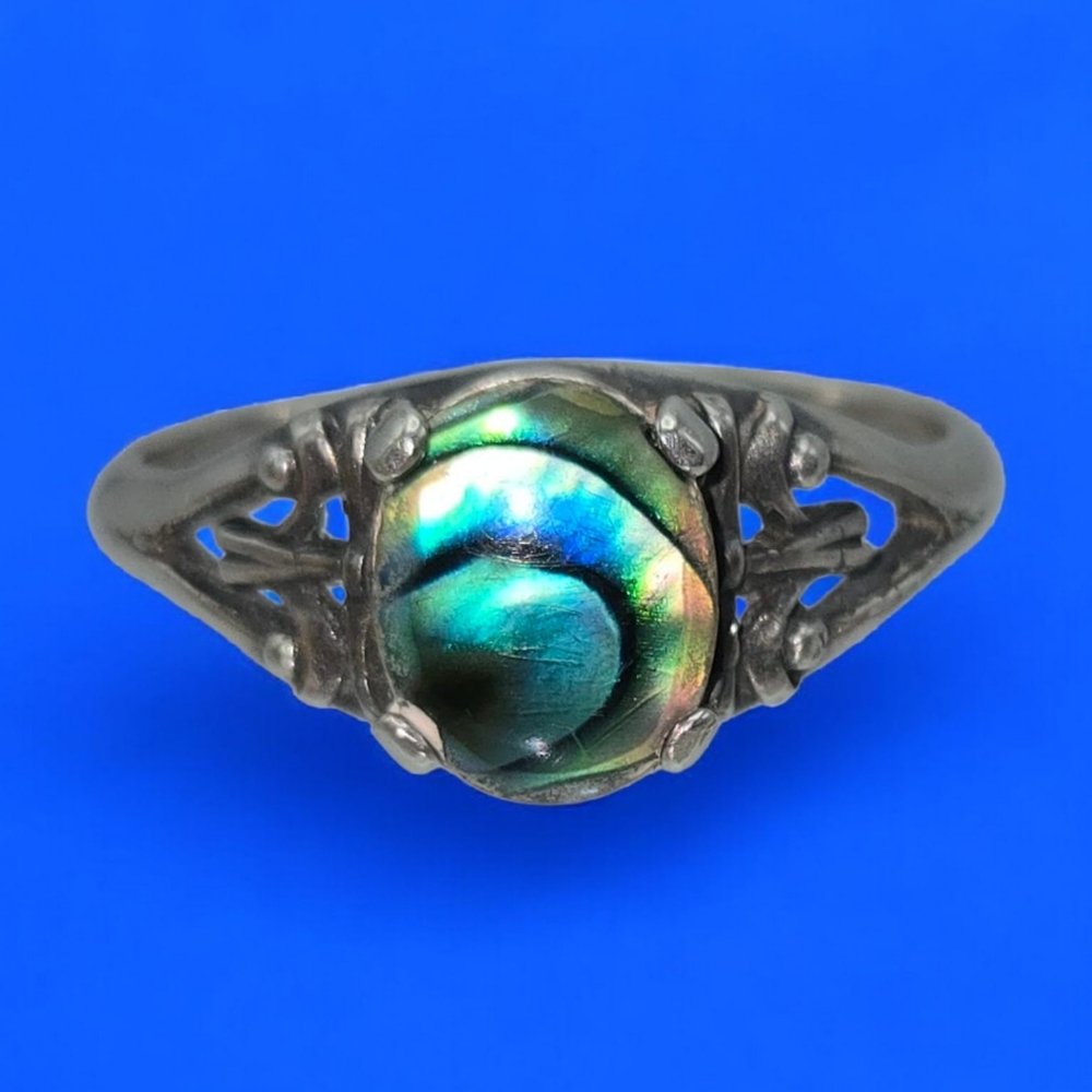 Vintage Ring Abalone Sterling Silver Signed RISEN Unisex